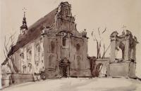 Stanisław Noakowski, Kościół barokowy z dzwonnicą, 1919, papier, sepia, tusz.
Fot. Anna Kośmider