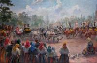 Antoni Trzeszczkowski, Wjazd biskupa Wacława Majewskiego do Kompiny,okr. międzywojenny, płótno, olej.
Fot. Anna Kośmider